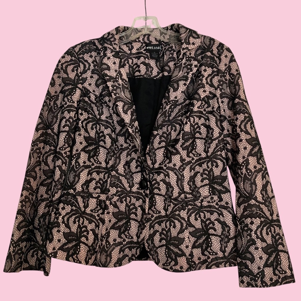 Wet Seal Y2K Black Lace Overlay Blazer Size M